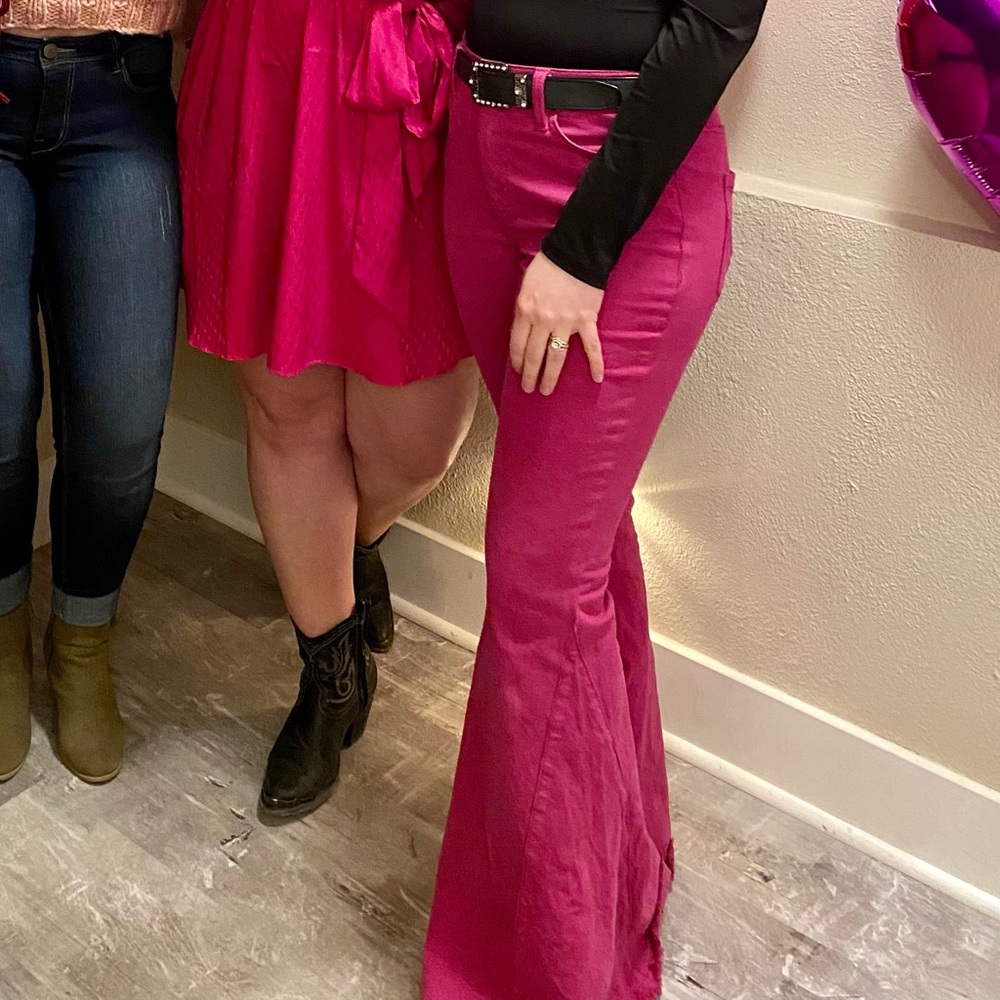 Shyanne Pink Flare Wide Leg Jeans Retro Style